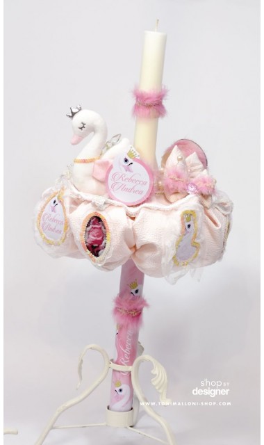 Lumanare de botez pentru fetite cu lebeda fermecata, Lebada Roz Pink Swan 11